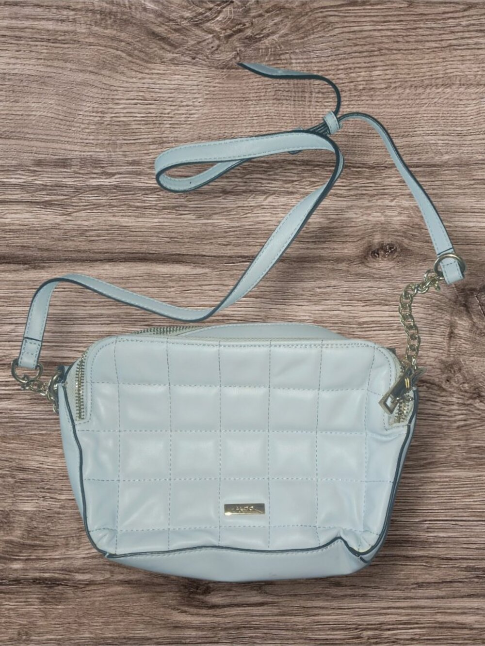 ALDO Light Blue Quilted Crossbody Bag Gold Chain Accent